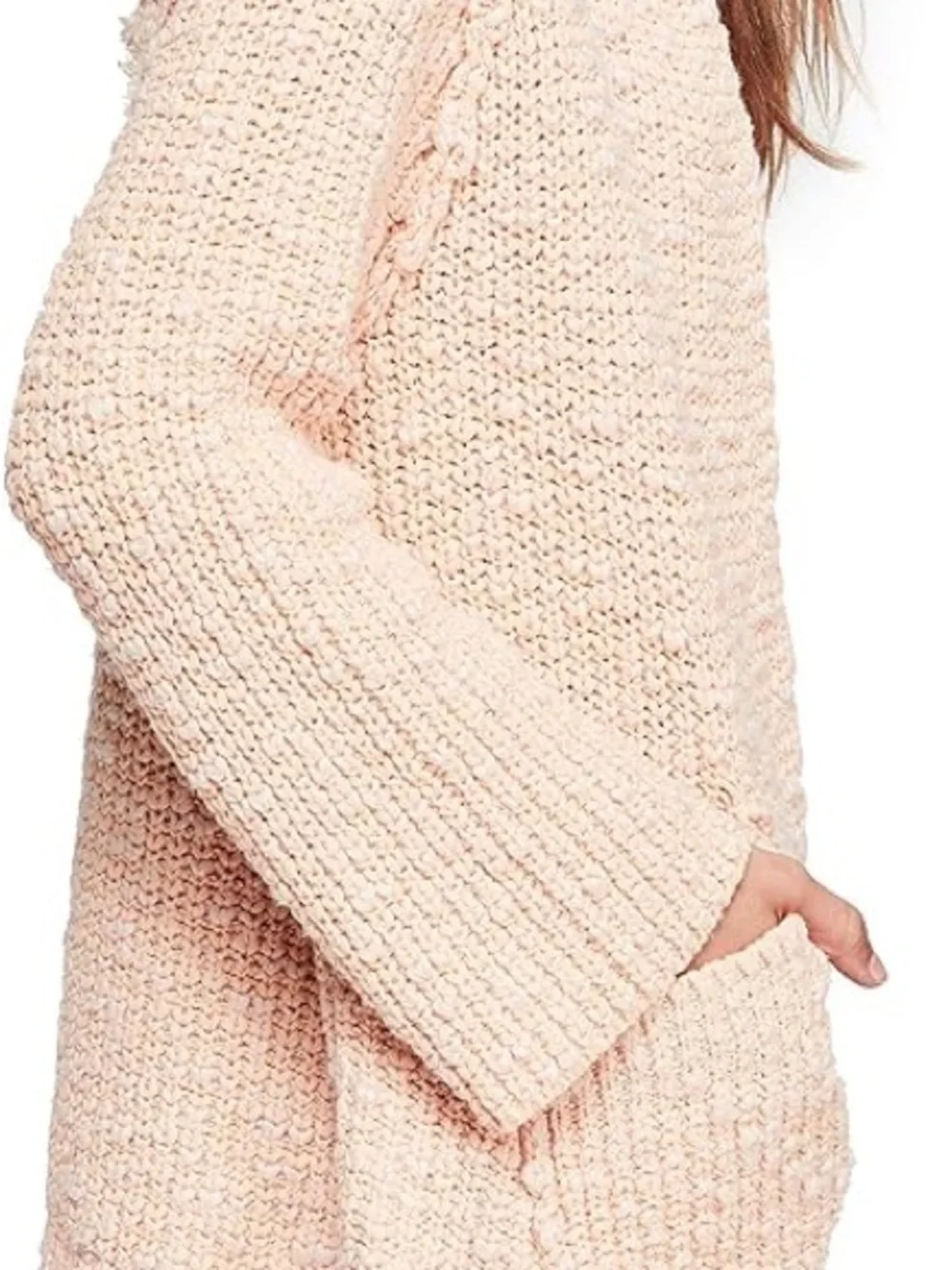 Free People Waterfront Cardigan Open Front Chunky Knit Cozy, Peach Fuzz size S